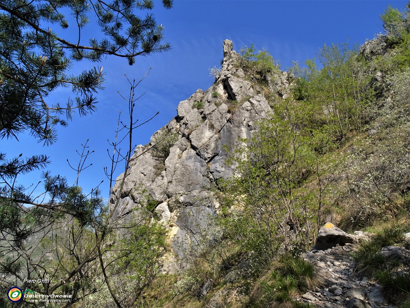 29 Lasciato il bosco il sentiero prosegue in decisa salita tra rocce e  rade piante .JPG